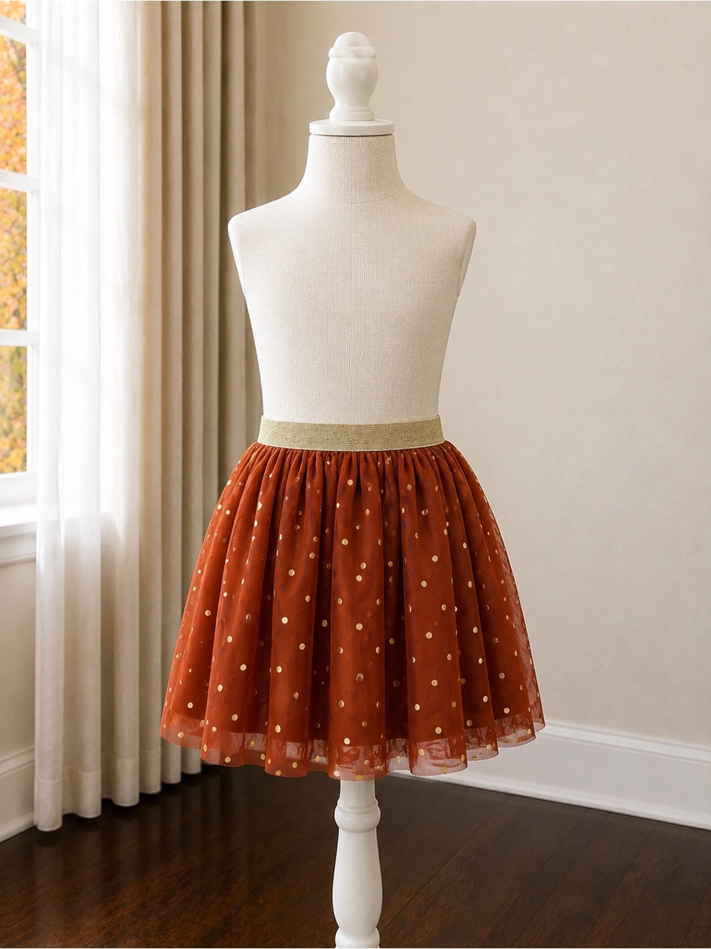 H&M Rust Orange Tulle Skirt with Gold Polka Dots